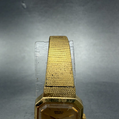 Seiko Watch Women 17mm Champagne Dial Gold Tone Octagon 4N00-5139 New Batt VTG4
