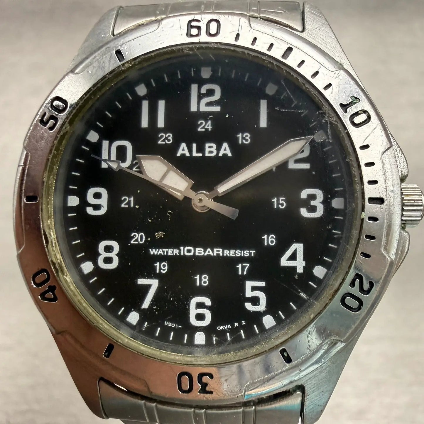 Seiko Alba Watch Men 35mm Black Dial Silver Tone Round V501-0DA0 New Battery VTG1