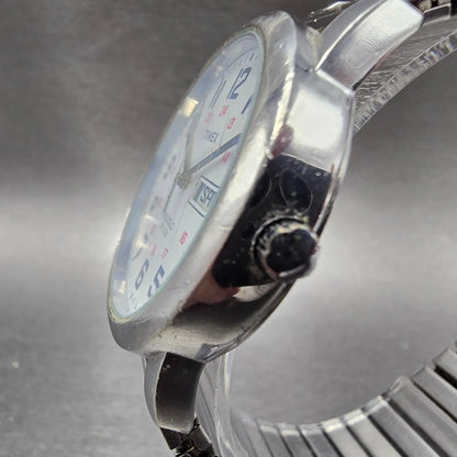 Timex Easy Reader Watch Men 35mm White Dial Silver Daydate T20461 New Battery 892