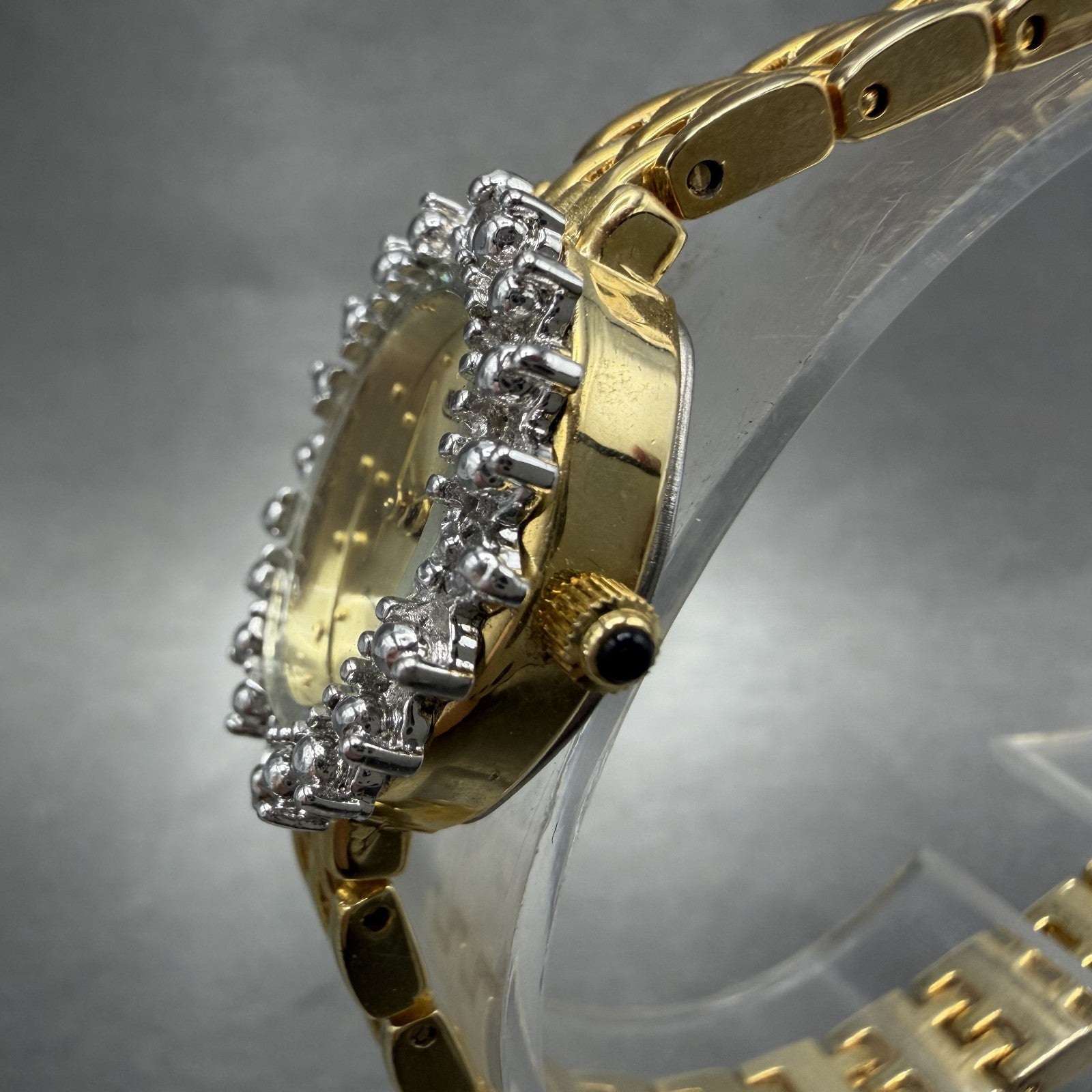 Lucien Piccard Dufonte Watch Women 18mm Champagne Dial Gold Diamond Bezel NewBat2