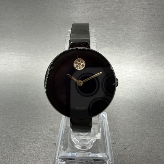 Movado Bold Bangle Watch Women 28mm MOP Dial Black Tone Round 3600775 CHIPPED!!!0