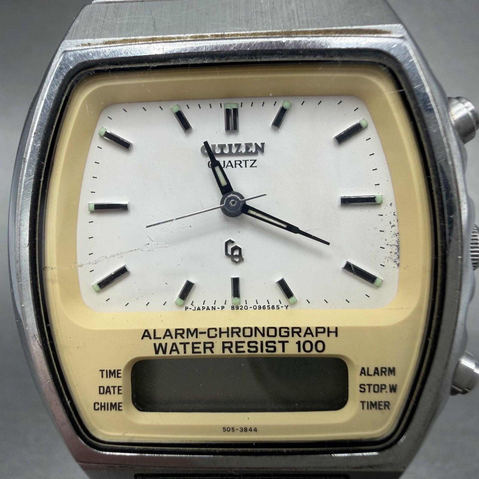 Citizen CQ Analog Digital Watch Men 34mm White Dial Silver Tone Alarm PARTS2
