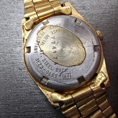 Seiko SQ Watch Women 24mm Gold Dial Gold Tone Daydate Round 3E23-0A69 New Batt10
