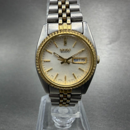 Seiko Watch Women 25mm White Dial Two Tone Daydate Round 7n83-0041 New Batt HN60