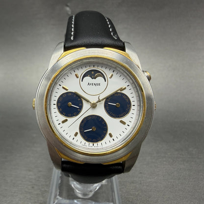 Seiko Avenue Moon Phase Watch Men 35mm White Dial Two Tone Daydate New Battery0