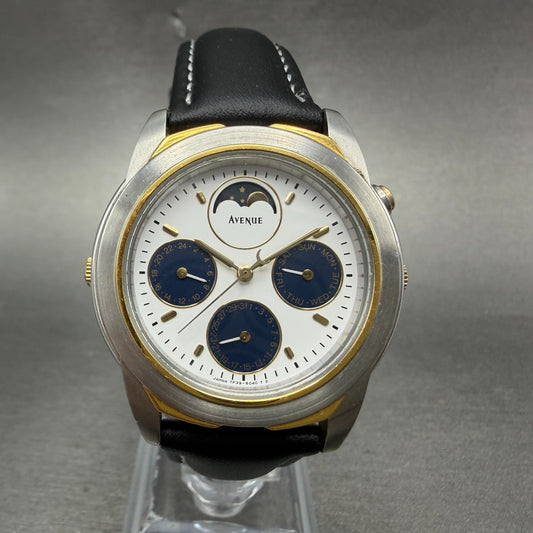 Seiko Avenue Moon Phase Watch Men 35mm White Dial Two Tone Daydate New Battery0