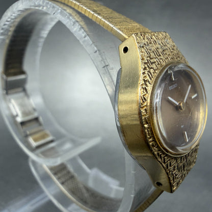 Seiko Watch Women 22mm Brown Dial Gold Tone Oval Manual Winds Runs 11-7719 VTG3