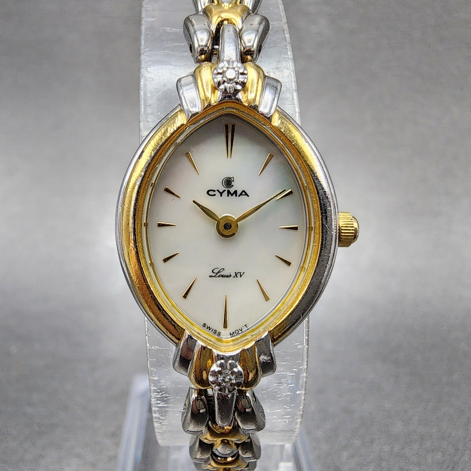 Cyma Louis XV Watch Women 18mm MOP Dial Two Tone Oval 814 New Battery0