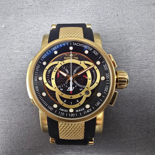 Invicta S1 Chronograph Watch Men 51mm Black Dial Gold Tone Date 0896 New Battery0