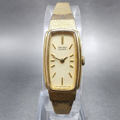 Seiko Watch Women 13mm Cream Dial Gold Tone Rectangle 13205549 New Battery0