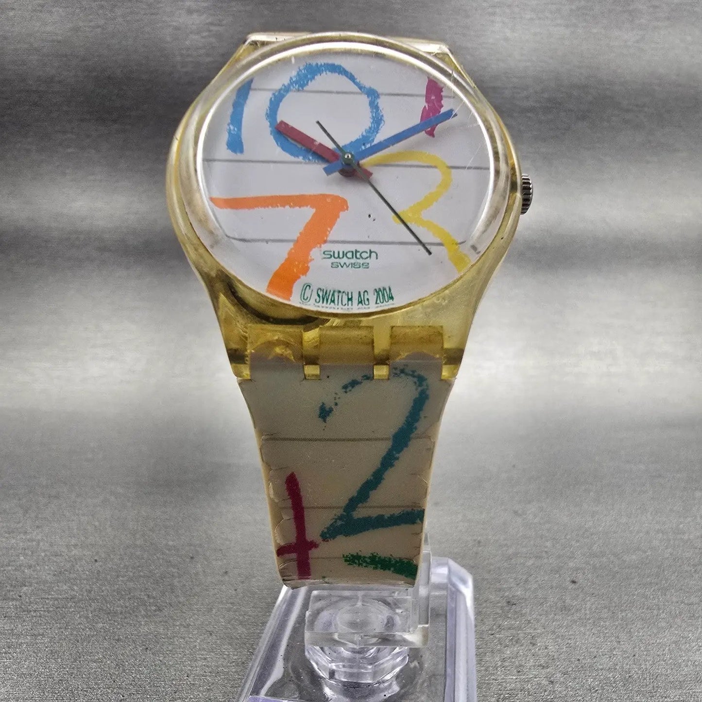 Swatch Gent AT SCHOOL Watch Men White Dial Clear Case Round GE167 New Battery5