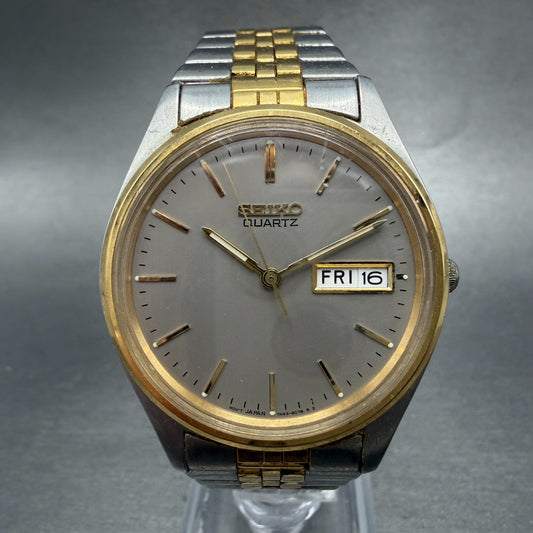 Seiko Watch Men 36mm Silver Dial Two Tone Daydate Round 7n43-8a30 New Battery G60