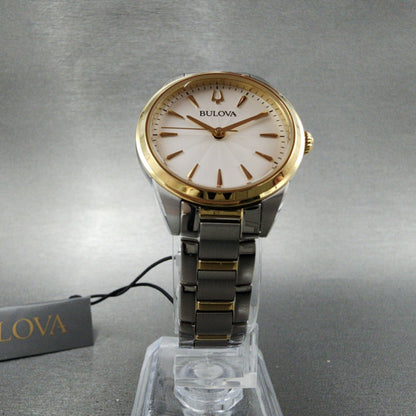 Bulova Sutton Watch Women 28mm White Dial Two Tone Round 98L277 New Battery5