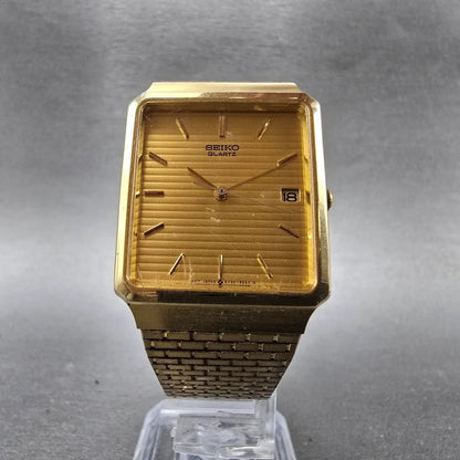 Seiko Tank Watch Men 27mm Champagne Dial Gold Tone Date 5Y32-5050 PARTS Vintage6