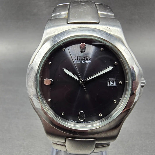 Citizen Eco-Drive Watch Men 36mm Black Dial Silver Tone Date E111-K16750 Runs Jp0