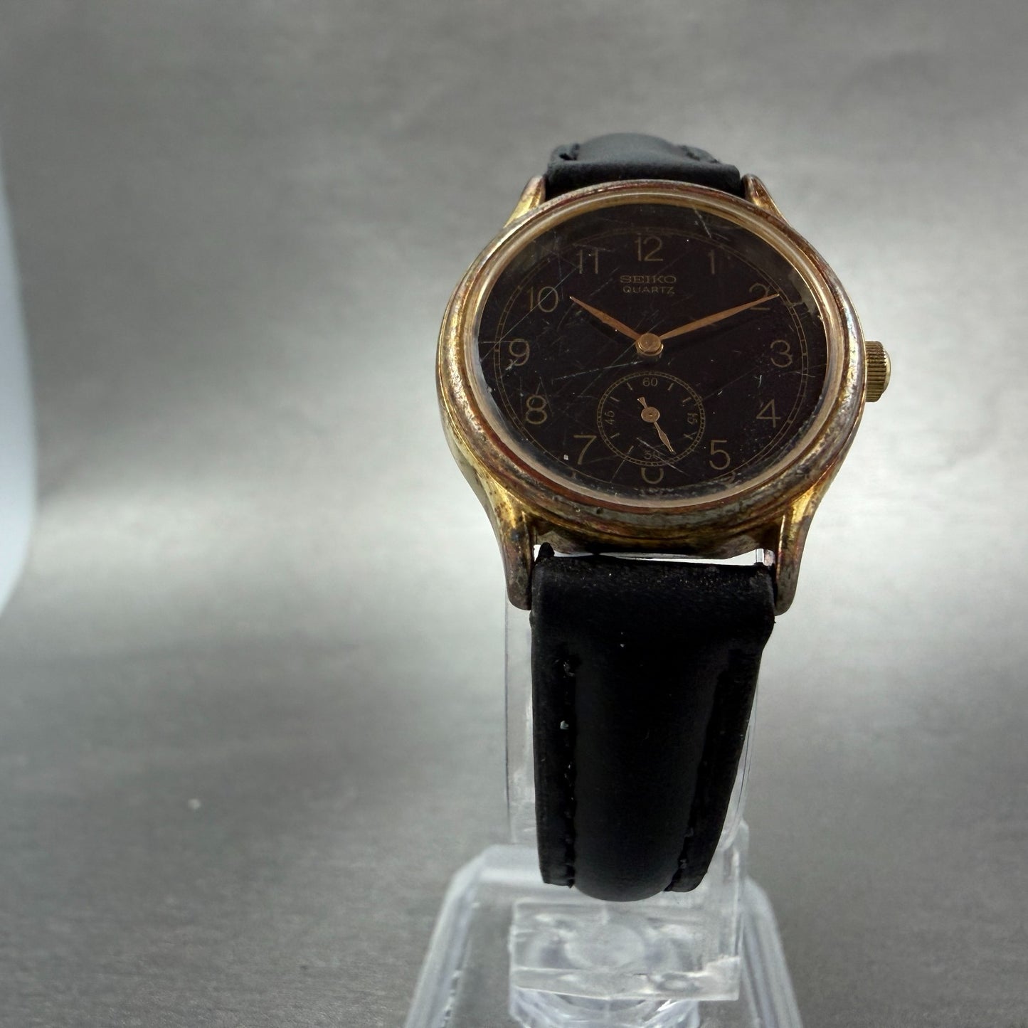 Seiko Watch Women 24mm Black Dial Gold Tone Round 2G38-0050 New Battery Vintage5