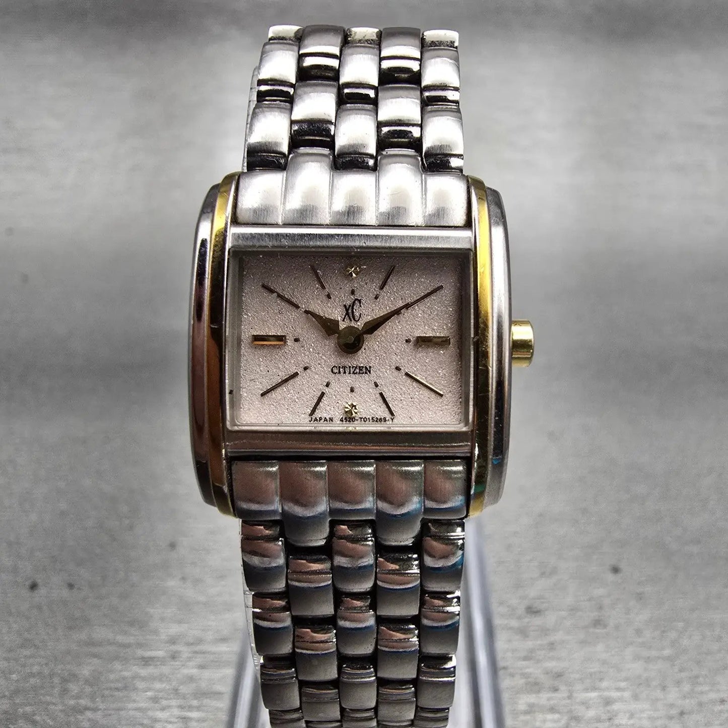 Citizen XC Watch Women 19mm Pink Dial Two Tone Rectangle 4520-T008534 New Batt0