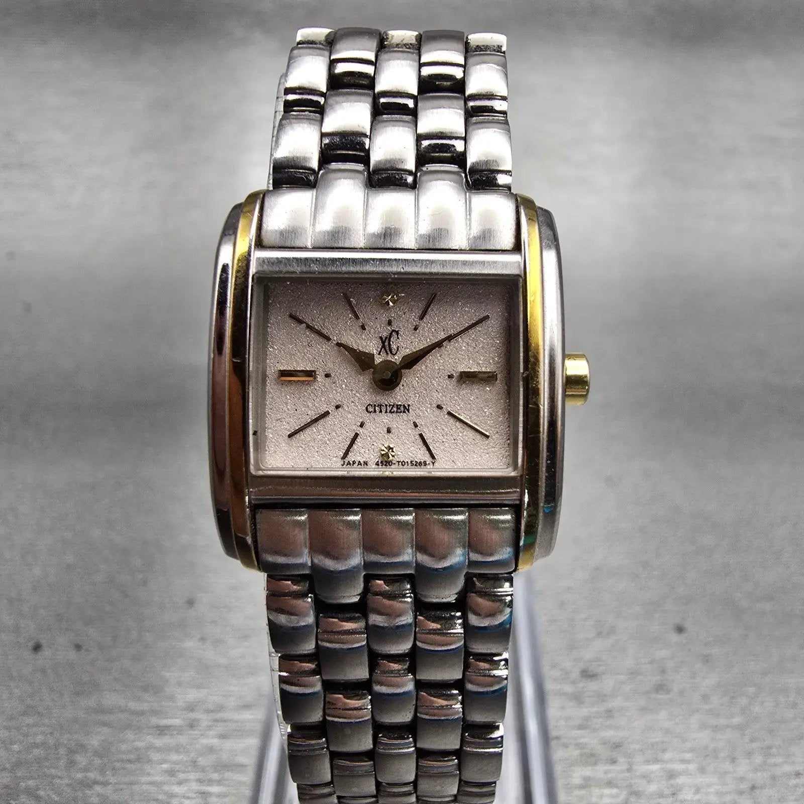 Citizen XC Watch Women 19mm Pink Dial Two Tone Rectangle 4520-T008534 New Batt0