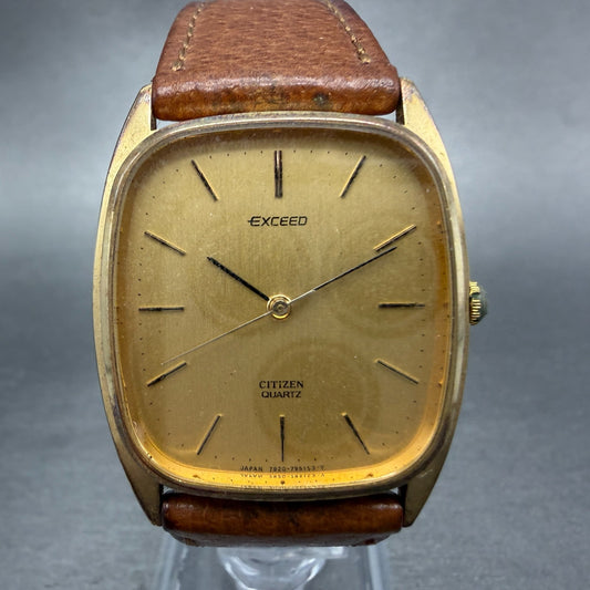 Citizen Exceed Watch Men 29mm Gold Dial Gold Tone Oval 4-795202 New Battery0
