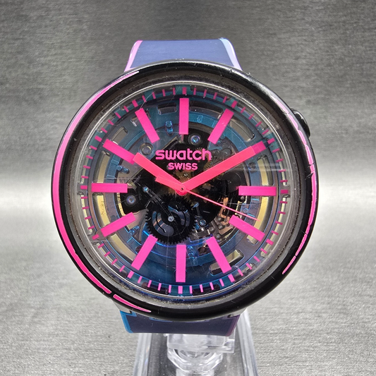 Swatch Big Bold Blue Taste Watch Men 47mm Skeleton Dial SO27B111 New Battery0