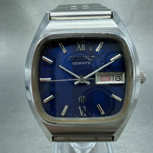 Orient Watch Men 34mm Blue Dial Silver Tone Daydate 049108-40 New Battery VTG0