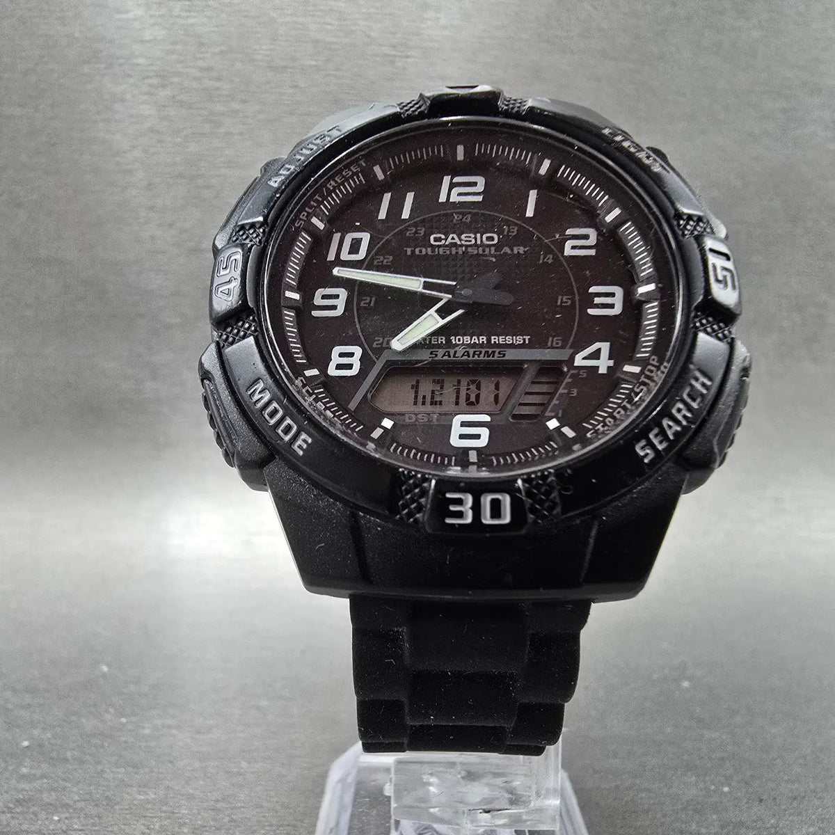 Casio AQ-S800W Watch Men 42mm Black Dial Black Chronograph Alarm Solar Works5