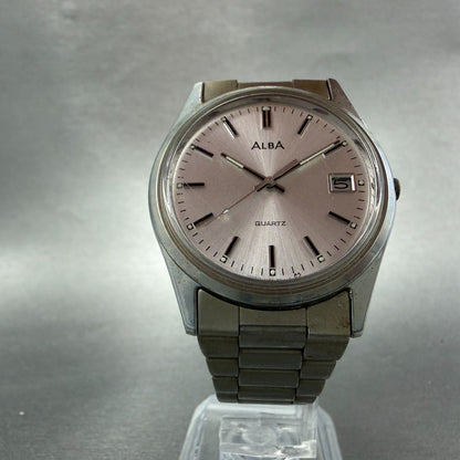Seiko Alba Watch Men 36mm Silver Dial SIlver Tone Date Y142-8160 New Battery VTG5