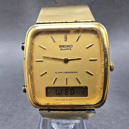 Seiko Analog Digital Watch Men 30mm Champagne Dial Gold Tone H448-5080 PARTS0