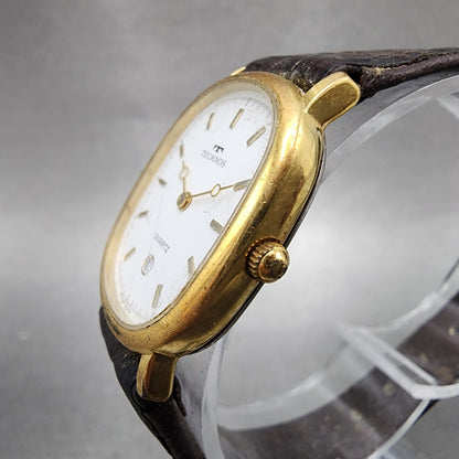 Technos Watch Women 23mm White Dial Gold Tone Date Oval 51178 New Battery2