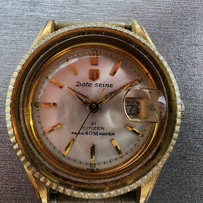 Citizen Watch Women 26mm White Dial Gold Tone Date Round Manual Runs1