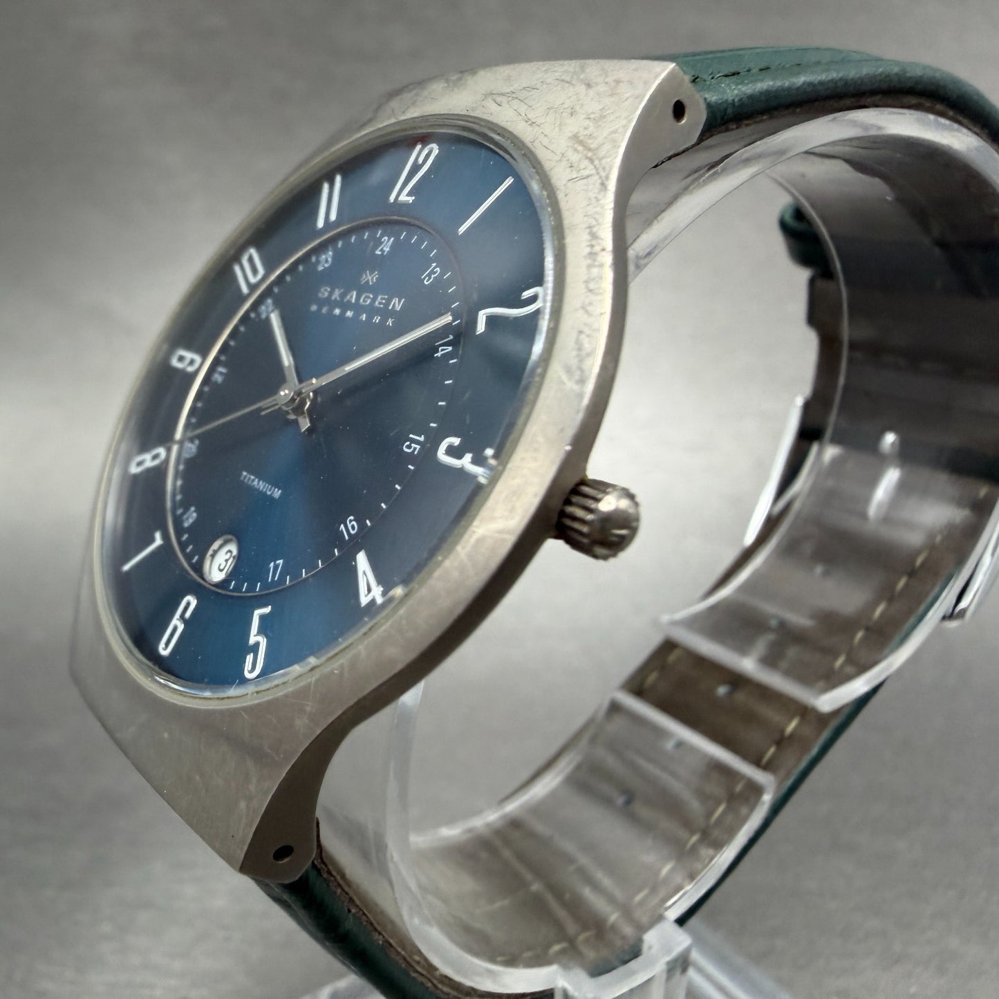 Skagen Watch Men 37mm Blue Dial Titanium Case Date Round 233XLTTN New Battery2
