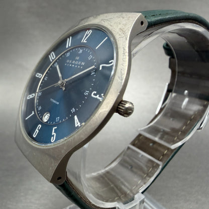 Skagen Watch Men 37mm Blue Dial Titanium Case Date Round 233XLTTN New Battery2