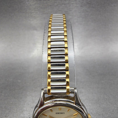 VTG Seiko Watch Women 24mm Champagne Dial Two Tone Round V701-1930 New Battery