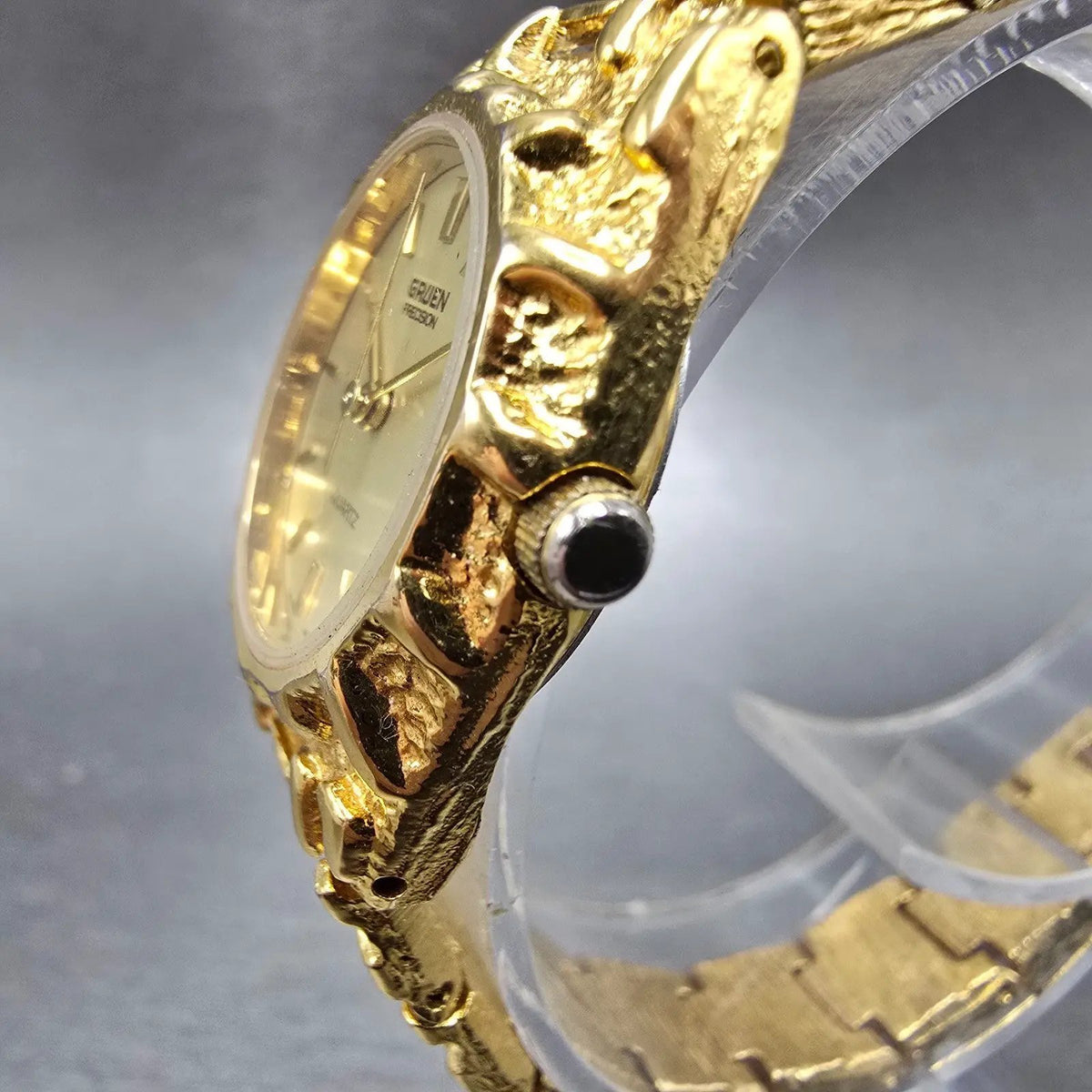 Gruen Watch Women 24mm Gold Dial Gold Nugget Case Tone New Battery VTG2