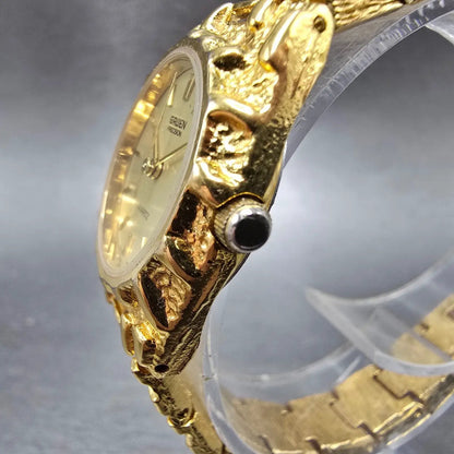 Gruen Watch Women 24mm Gold Dial Gold Nugget Case Tone New Battery VTG2