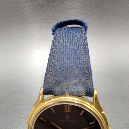 Waltham Watch Women 31mm Black Dial Gold Tone Round 26207 Vintage New Battery4