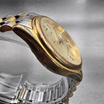 Seiko Alba Watch Men 35mm Champagne Dial Two Tone Daydate V733-7A70 New Battery3