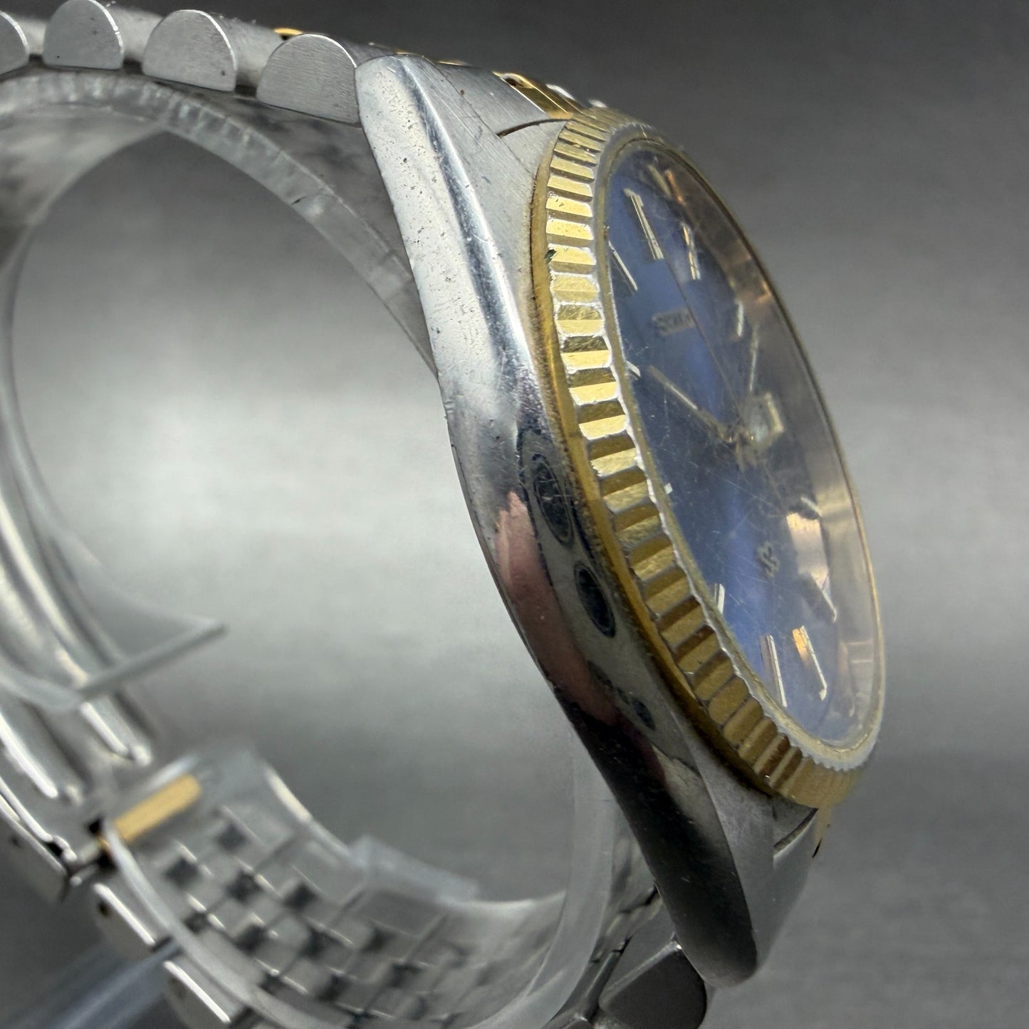 Seiko SQ President Watch Men 36mm Blue Dial Two Tone Daydate Round New BatteryH93