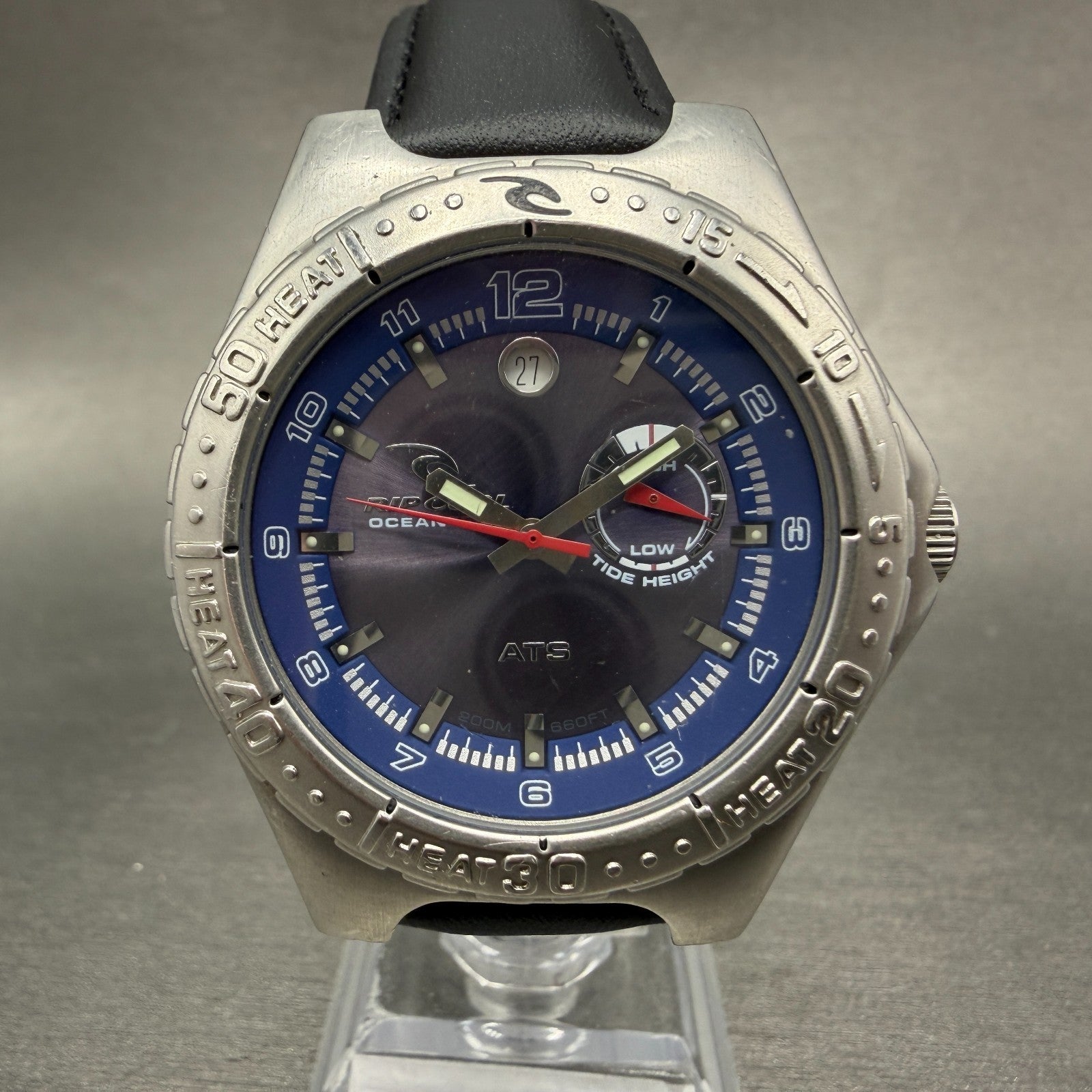Ripcurl ATS Tide Dive Watch Men 41mm Blue Dial Silver Tone Date Round New batt0