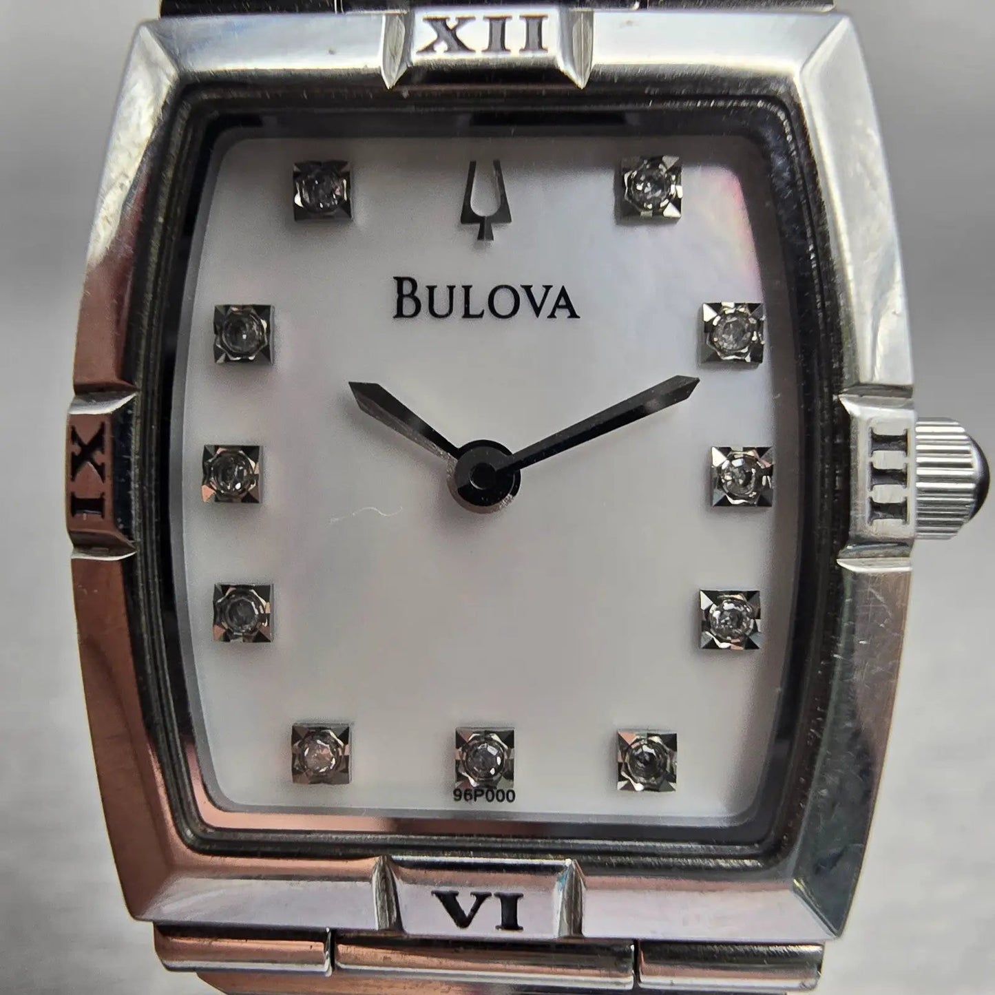 Bulova Watch Women 22mm MOP Dial Silver Tone Rectangle 96P000 New Battery1