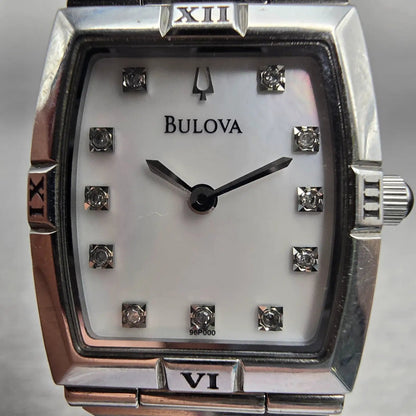 Bulova Watch Women 22mm MOP Dial Silver Tone Rectangle 96P000 New Battery1