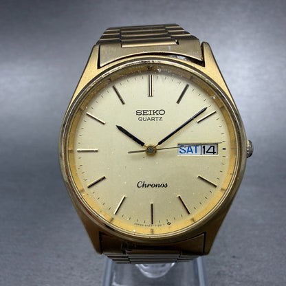 Seiko Chronos Watch Men 33mm Champagne Dial Gold Tone Daydate 8123-7080 PARTS0
