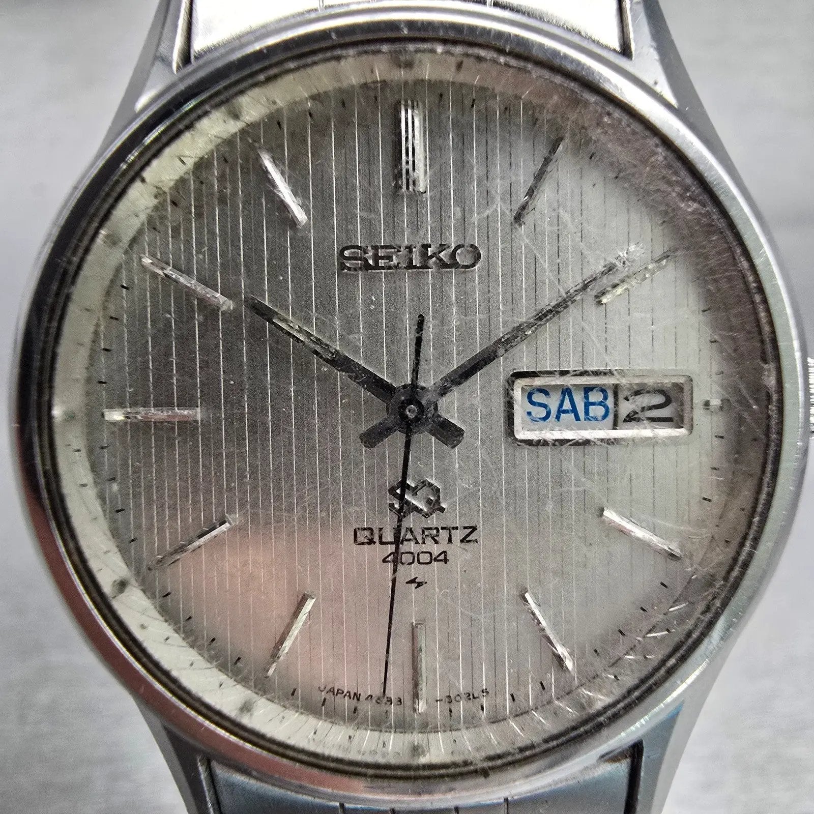 Seiko SQ Watch Men 36mm Silver Dial Silver Tone Daydate Round 4633-8029 New Batt1