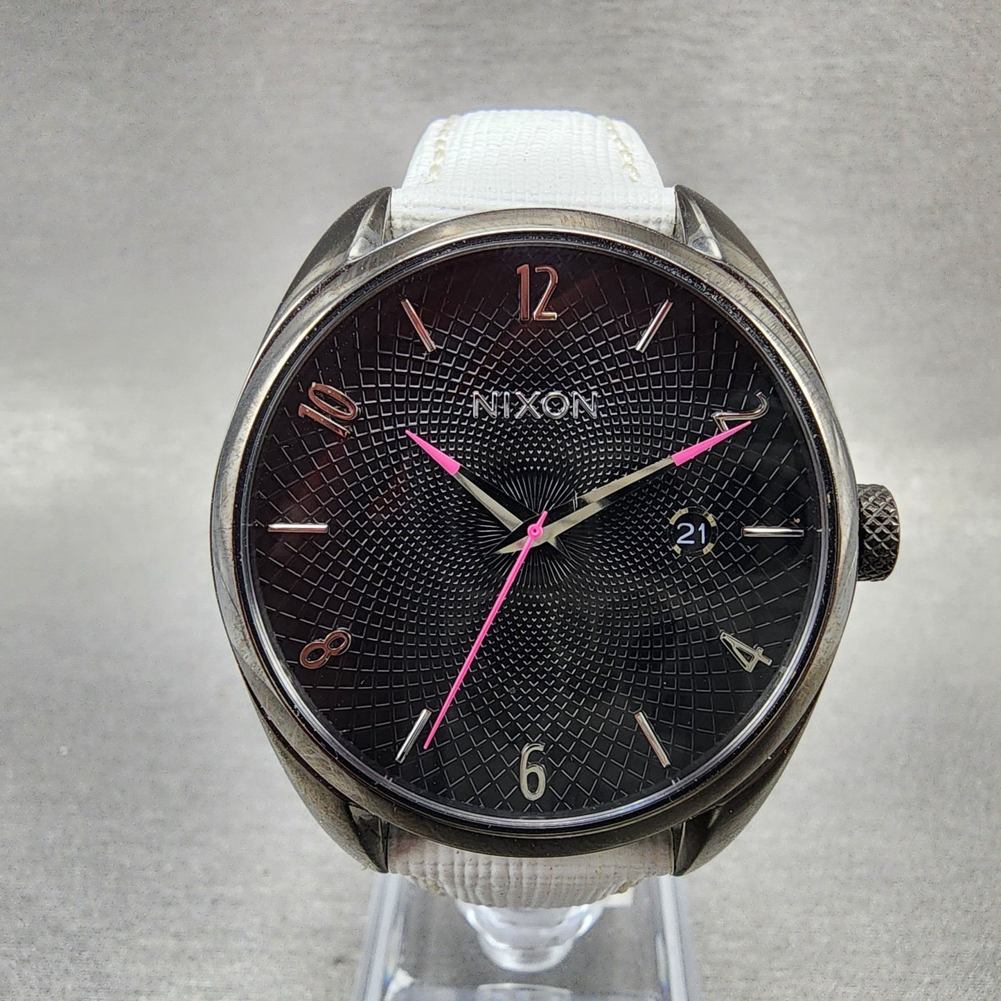 Nixon The Bullet Watch Women 38mm Black Dial Black Tone Date Round New Battery0