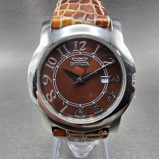 Invicta Watch Women 33mm Brown Dial Silver Tone Date Round 5609 New Battery0