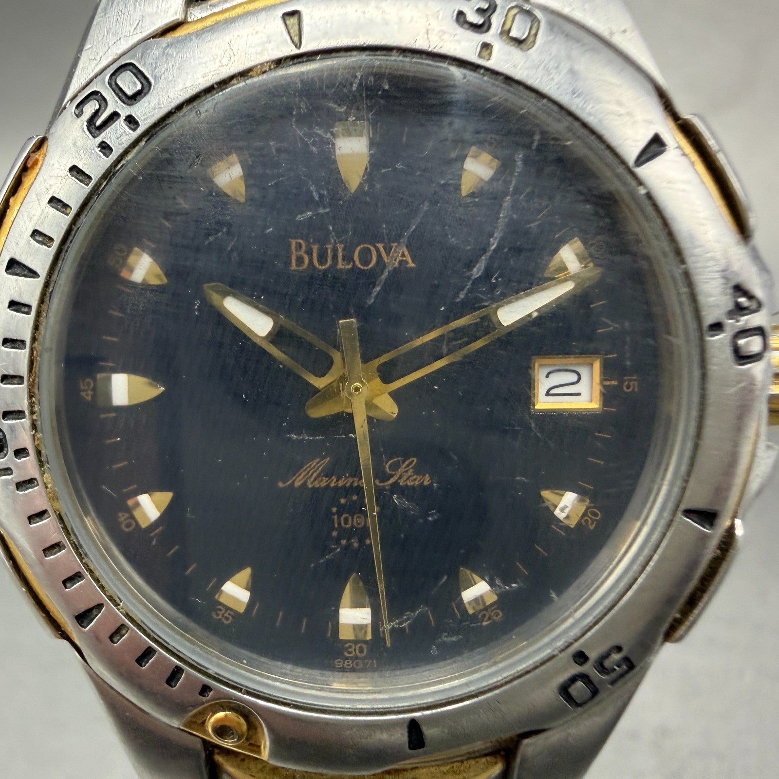 Bulova Marine Star Watch Men 37mm Black Dial Two Tone Date 98G71 New Battery1