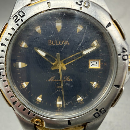 Bulova Marine Star Watch Men 37mm Black Dial Two Tone Date 98G71 New Battery1