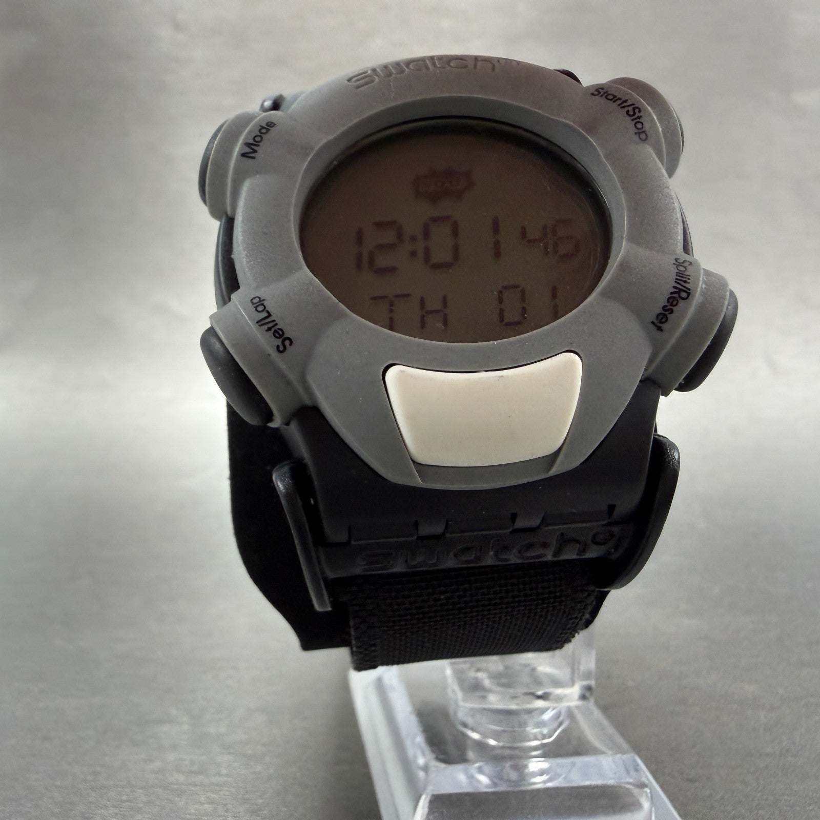 Swatch Webmaster Static Watch Men 45mm Black Gray Digital Alarm SQB101 New Batt5