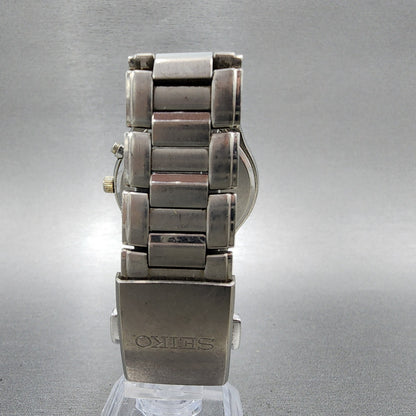 Seiko Solar Titanium Watch Men 38mm Silver Dial Date Round 7b42-0an0 Runs