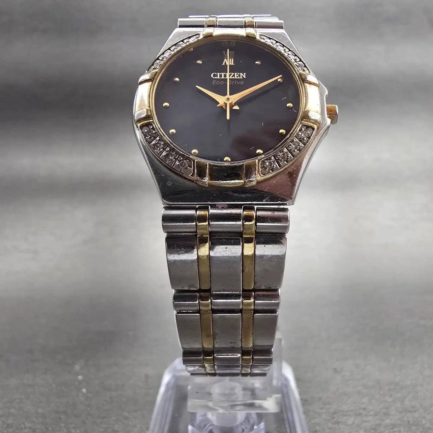 Citizen Eco-Drive Watch Women 26mm Black Dial Two Tone Gemmed E030-H26647 Works5